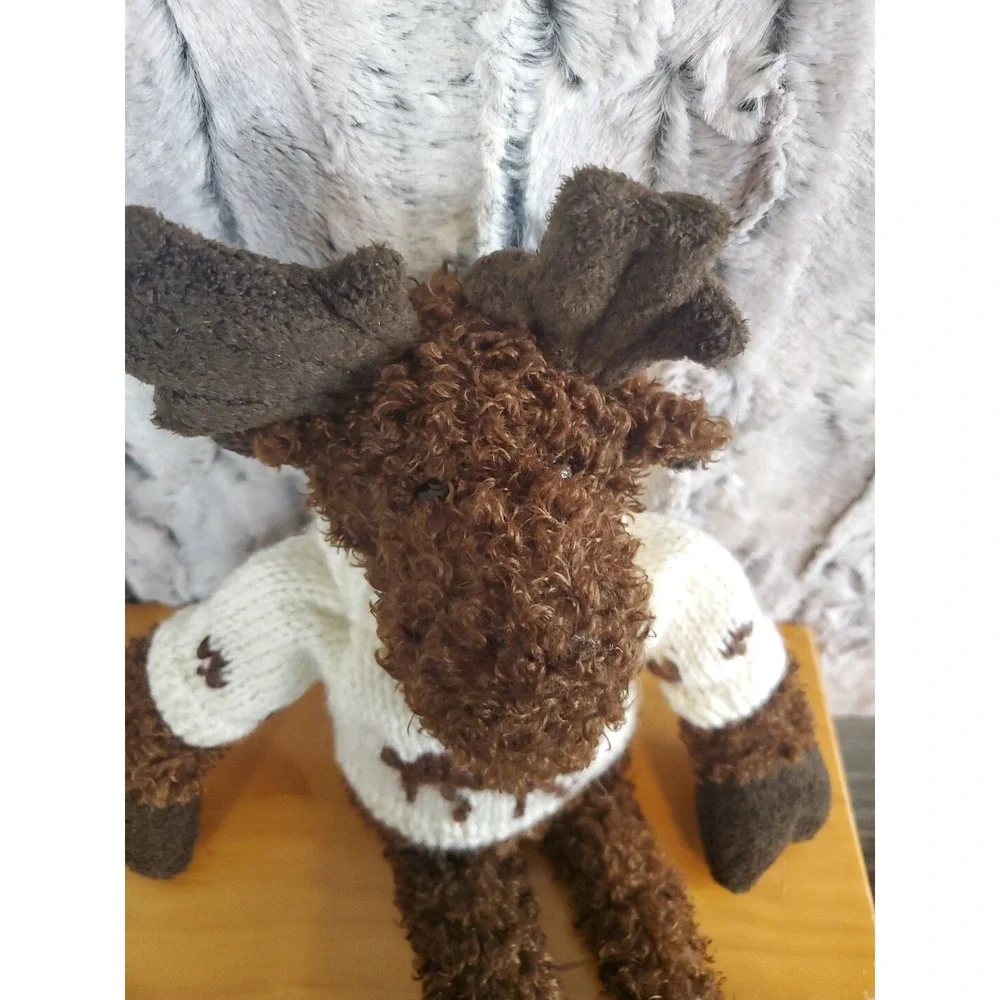 Unipak Moose Plush Brown Long Leg Stuffed Animal in White Reindeer Sweater 18in